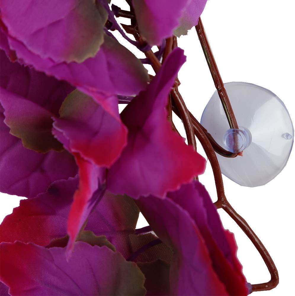 2 Pack Realistic Silk Hanging Plants for Reptile Terrarium, Non-Toxic Artificial Pink Decor, Safe Habitat for Bearded Dragons, Lizards, Geckos, Snakes & Amphibians