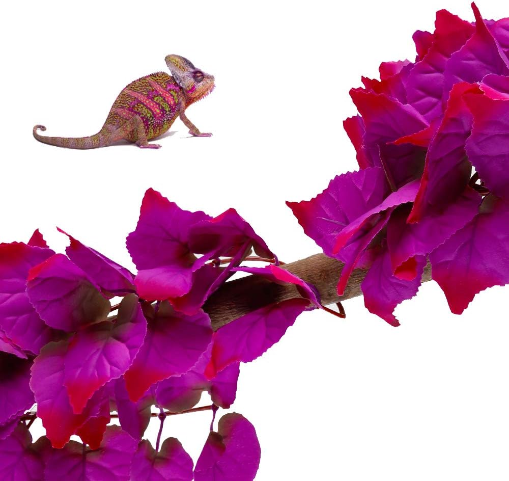 2 Pack Realistic Silk Hanging Plants for Reptile Terrarium, Non-Toxic Artificial Pink Decor, Safe Habitat for Bearded Dragons, Lizards, Geckos, Snakes & Amphibians