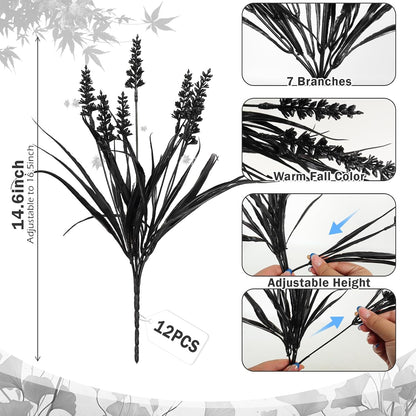12Pcs Artificial Fall Mum Flower Plant Outdoors Faux Plastic Shrub