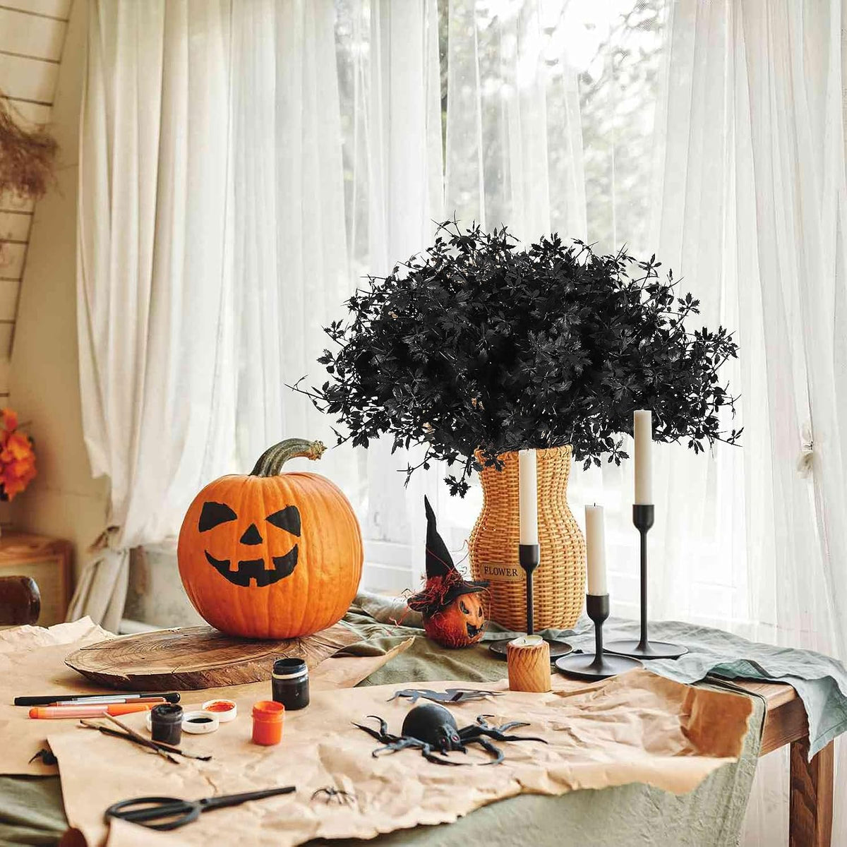 12Pcs Artificial Fall Mum Flower Plant Outdoors Faux Plastic Shrub