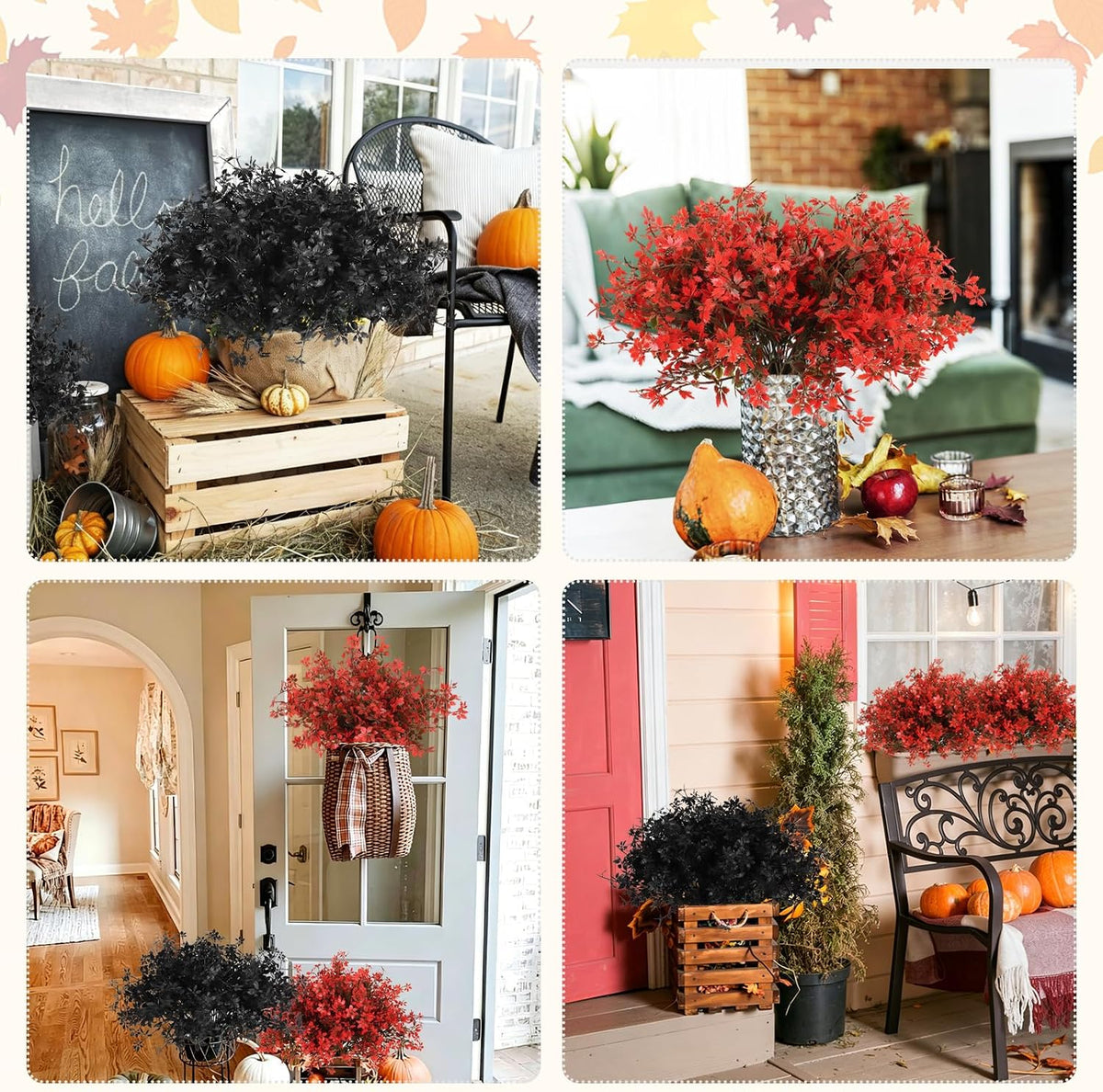 12Pcs Artificial Fall Mum Flower Plant Outdoors Faux Plastic Shrub