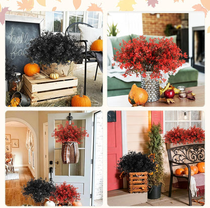 12Pcs Artificial Fall Mum Flower Plant Outdoors Faux Plastic Shrub