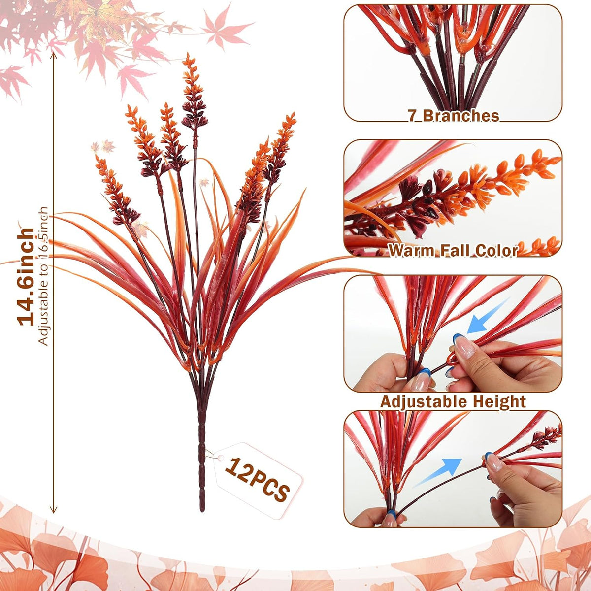 12Pcs Artificial Fall Mum Flower Plant Outdoors Faux Plastic Shrub