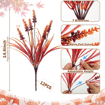 12Pcs Artificial Fall Mum Flower Plant Outdoors Faux Plastic Shrub