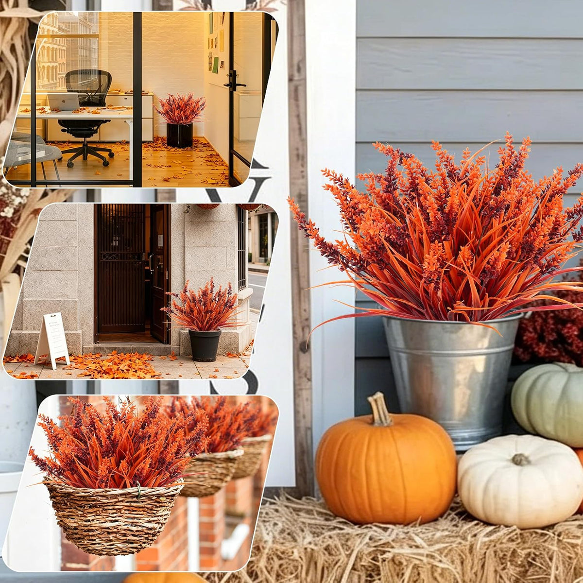 12Pcs Artificial Fall Mum Flower Plant Outdoors Faux Plastic Shrub