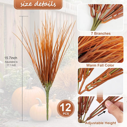 12Pcs Artificial Fall Mum Flower Plant Outdoors Faux Plastic Shrub