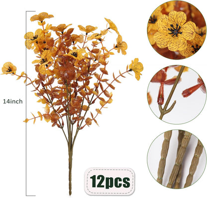 12Pcs Artificial Fall Mum Flower Plant Outdoors Faux Plastic Shrub