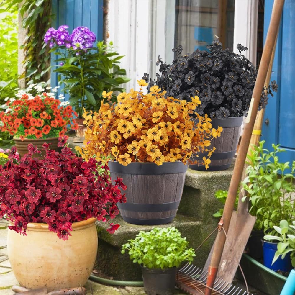 12Pcs Artificial Fall Mum Flower Plant Outdoors Faux Plastic Shrub