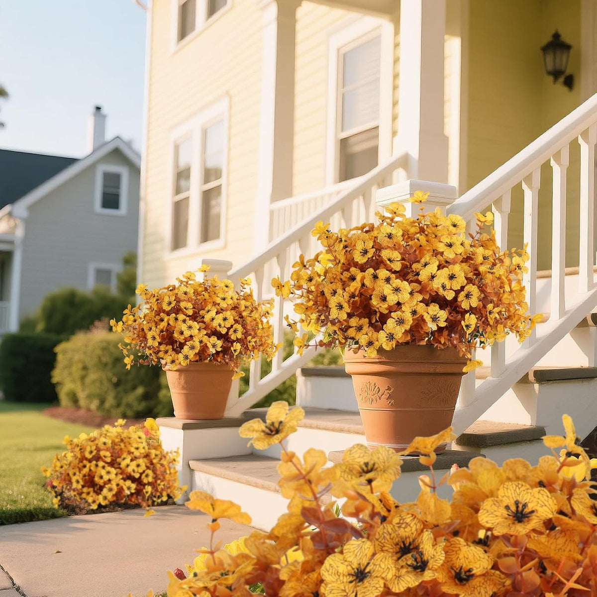 12Pcs Artificial Fall Mum Flower Plant Outdoors Faux Plastic Shrub