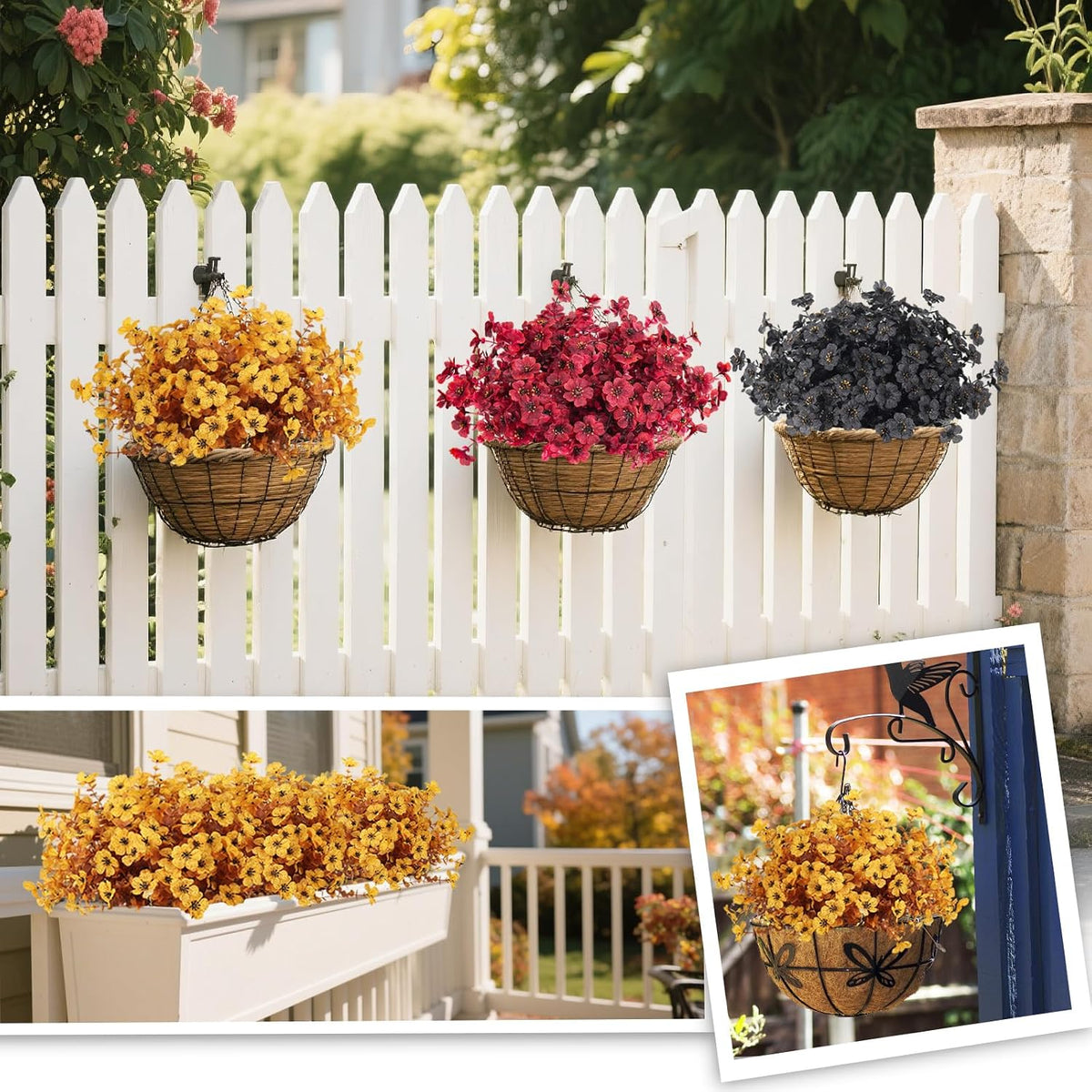 12Pcs Artificial Fall Mum Flower Plant Outdoors Faux Plastic Shrub