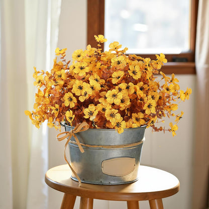 12Pcs Artificial Fall Mum Flower Plant Outdoors Faux Plastic Shrub
