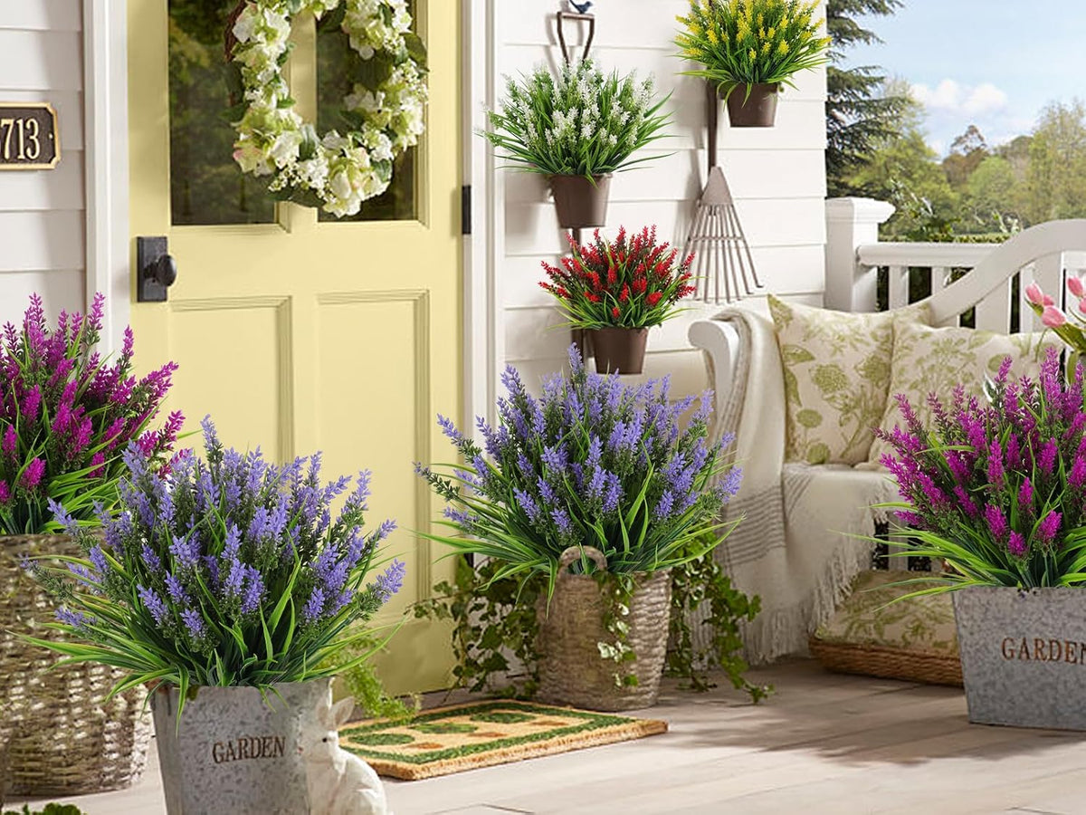 12Pcs Artificial Fall Mum Flower Plant Outdoors Faux Plastic Shrub