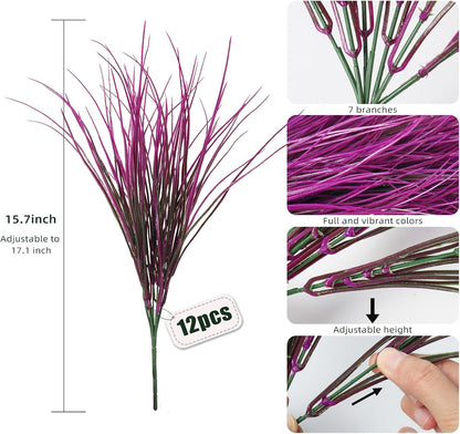 12Pcs Artificial Fall Mum Flower Plant Outdoors Faux Plastic Shrub