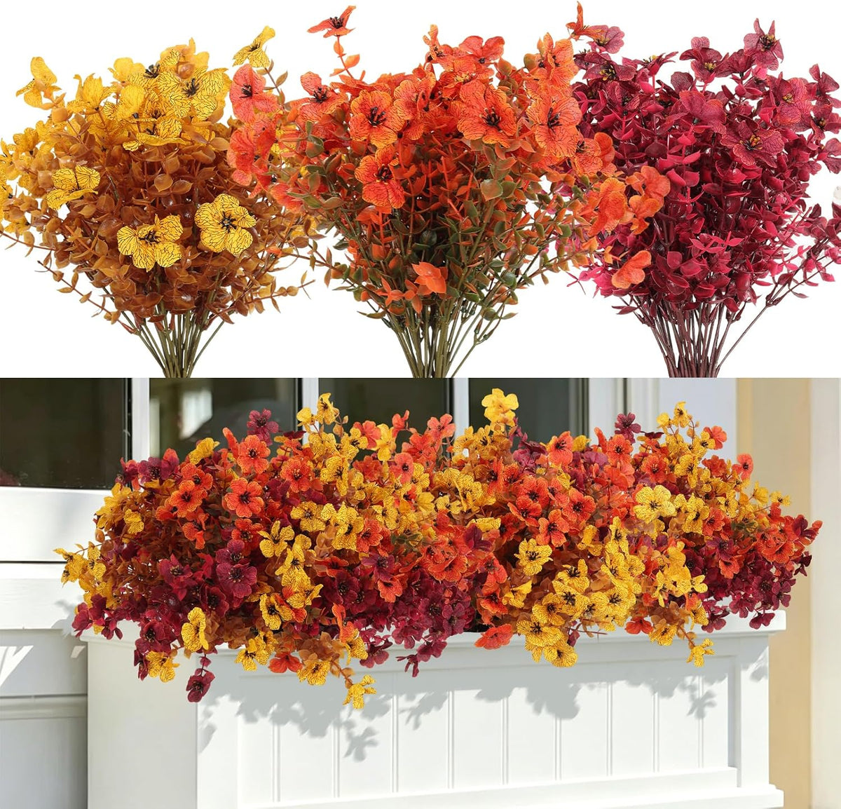 12Pcs Artificial Fall Mum Flower Plant Outdoors Faux Plastic Shrub