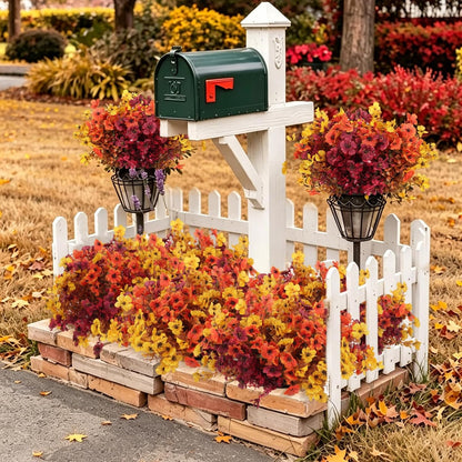 12Pcs Artificial Fall Mum Flower Plant Outdoors Faux Plastic Shrub