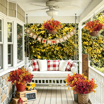 12Pcs Artificial Fall Mum Flower Plant Outdoors Faux Plastic Shrub
