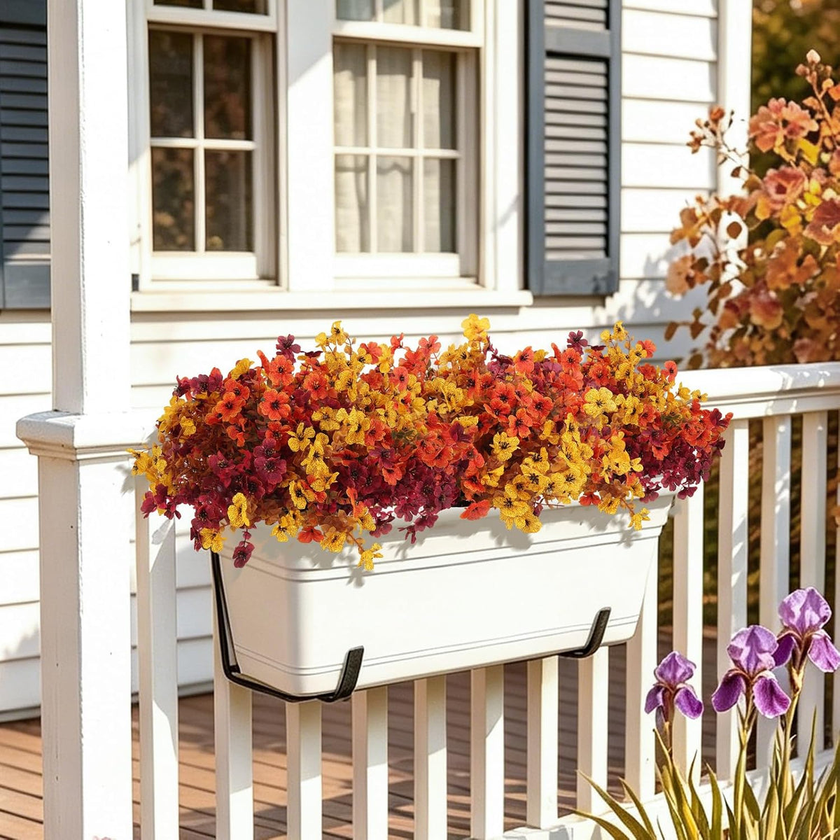 12Pcs Artificial Fall Mum Flower Plant Outdoors Faux Plastic Shrub