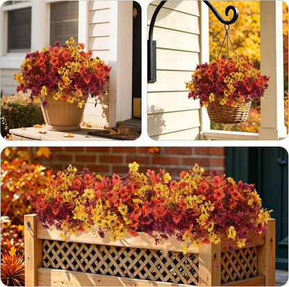 12Pcs Artificial Fall Mum Flower Plant Outdoors Faux Plastic Shrub