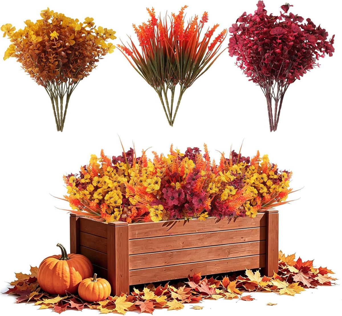 12Pcs Artificial Fall Mum Flower Plant Outdoors Faux Plastic Shrub