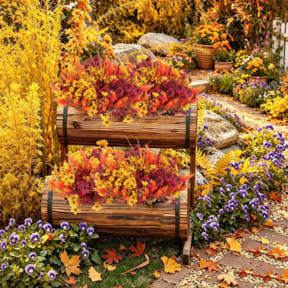 12Pcs Artificial Fall Mum Flower Plant Outdoors Faux Plastic Shrub