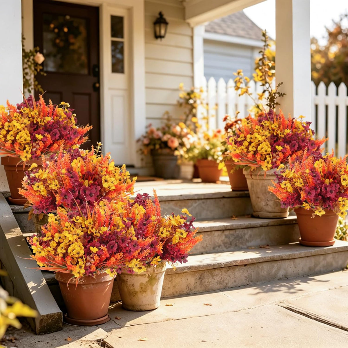 12Pcs Artificial Fall Mum Flower Plant Outdoors Faux Plastic Shrub