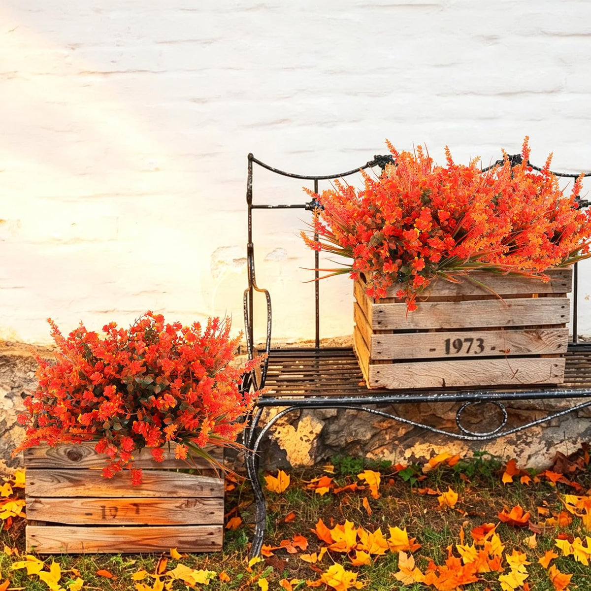 12Pcs Artificial Fall Mum Flower Plant Outdoors Faux Plastic Shrub