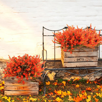 12Pcs Artificial Fall Mum Flower Plant Outdoors Faux Plastic Shrub