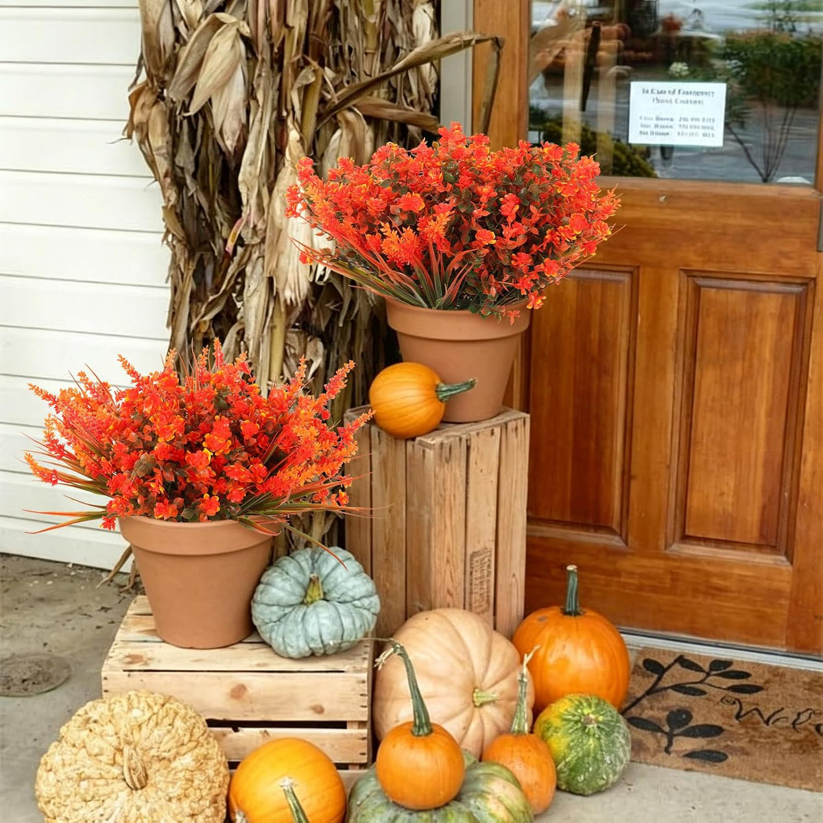 12Pcs Artificial Fall Mum Flower Plant Outdoors Faux Plastic Shrub