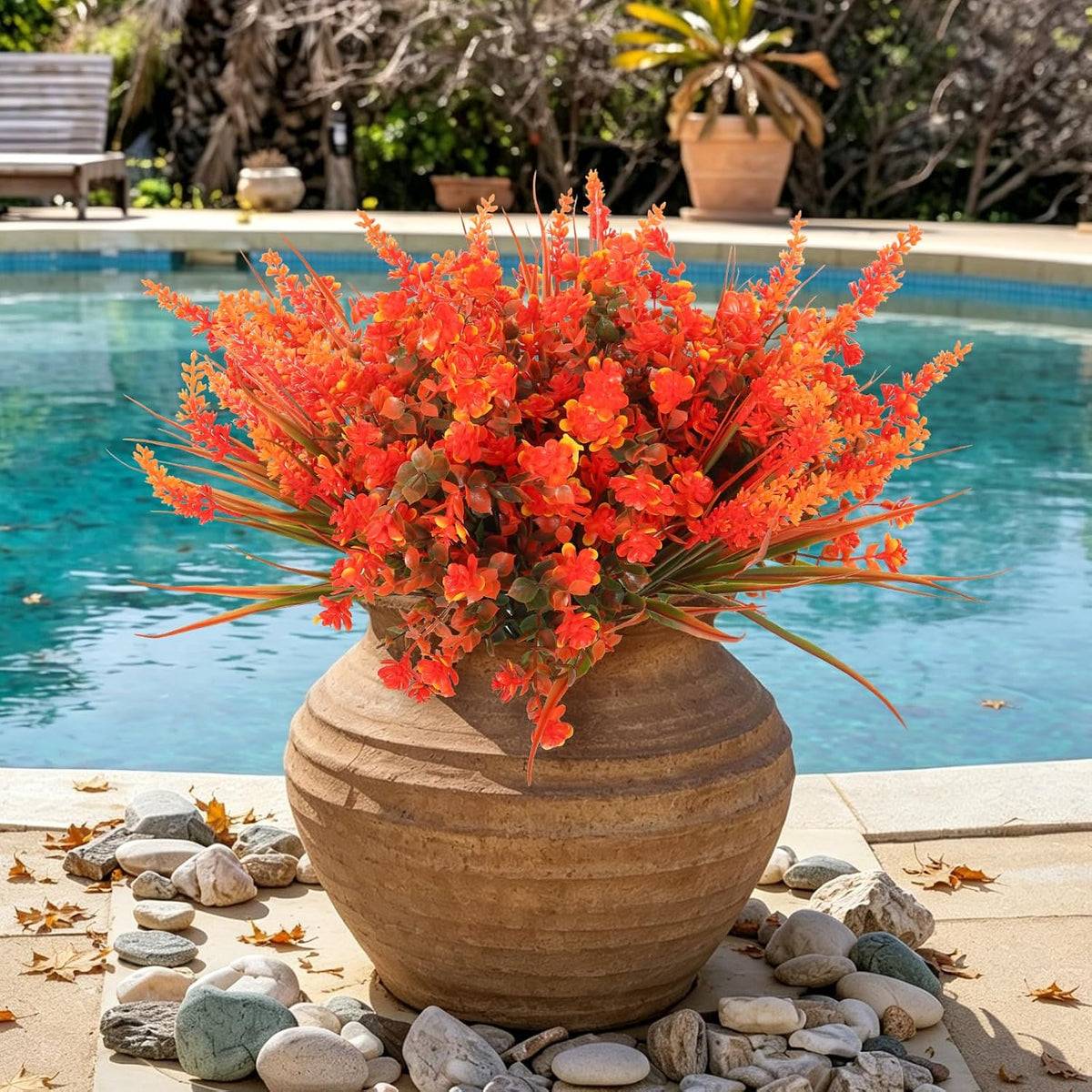12Pcs Artificial Fall Mum Flower Plant Outdoors Faux Plastic Shrub
