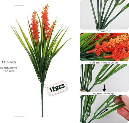 12Pcs Artificial Fall Mum Flower Plant Outdoors Faux Plastic Shrub