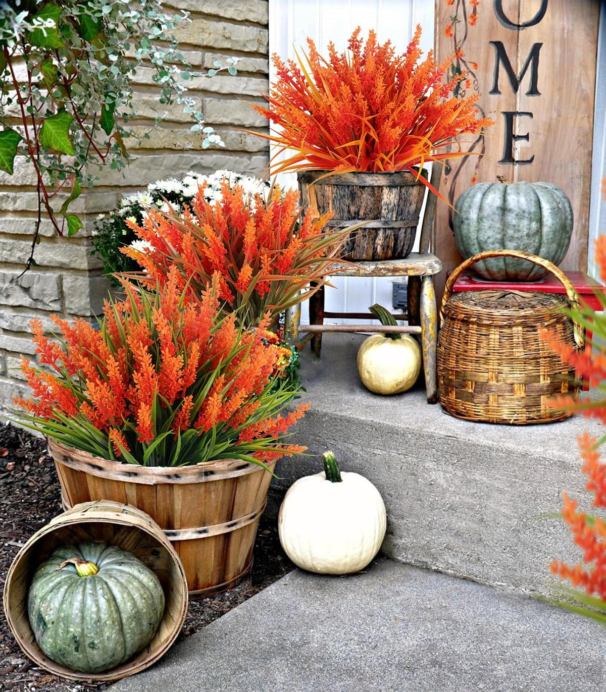 12Pcs Artificial Fall Mum Flower Plant Outdoors Faux Plastic Shrub