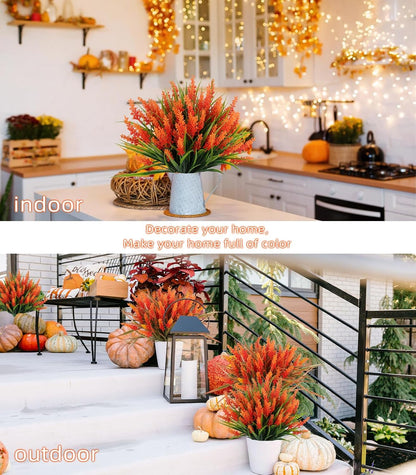 12Pcs Artificial Fall Mum Flower Plant Outdoors Faux Plastic Shrub