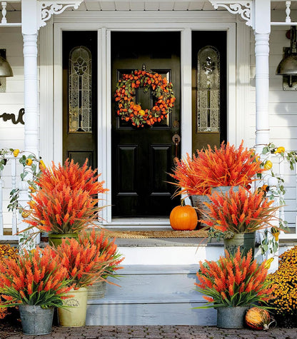12Pcs Artificial Fall Mum Flower Plant Outdoors Faux Plastic Shrub