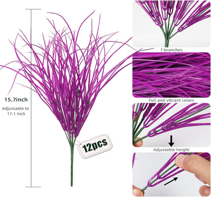 12Pcs Artificial Fall Mum Flower Plant Outdoors Faux Plastic Shrub