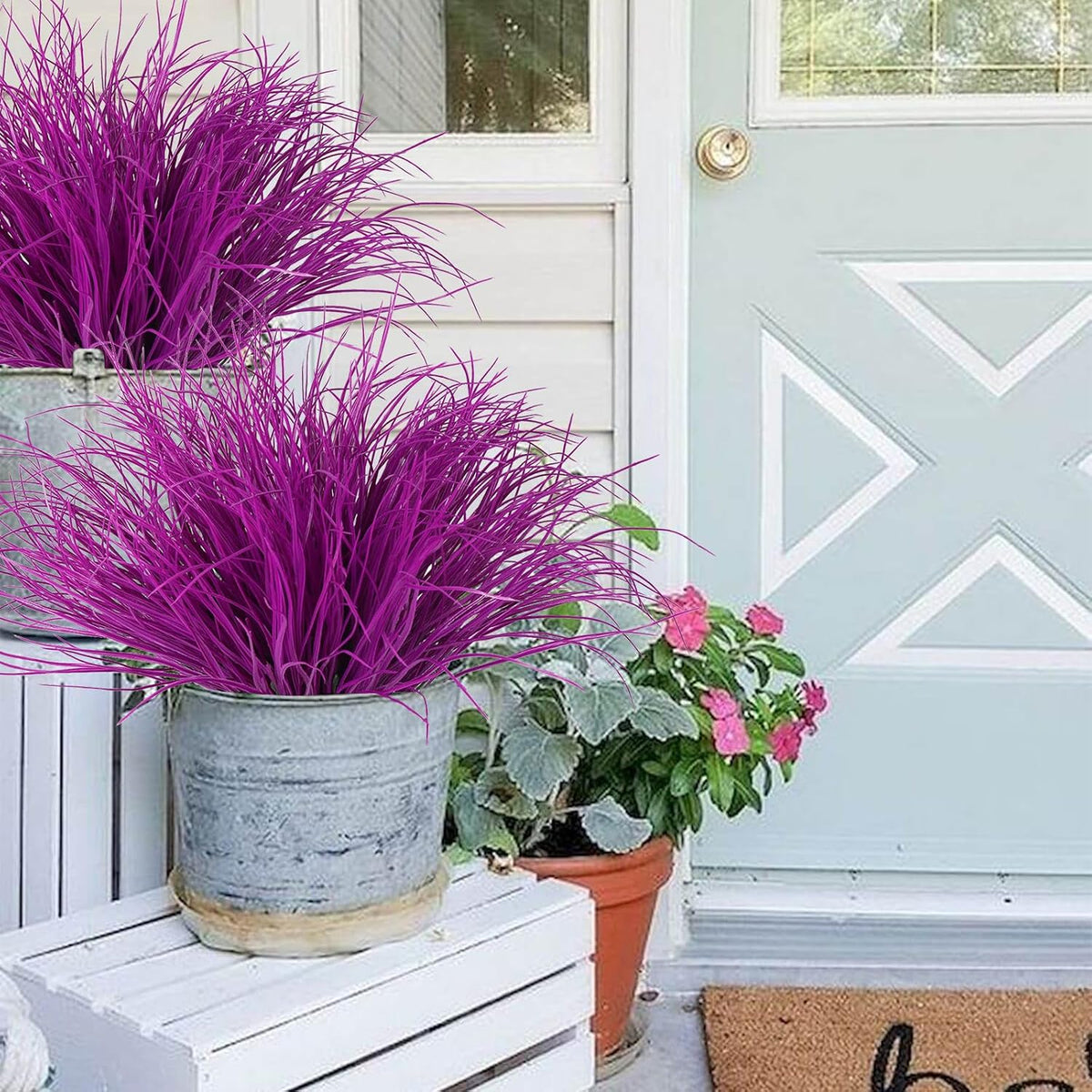 12Pcs Artificial Fall Mum Flower Plant Outdoors Faux Plastic Shrub