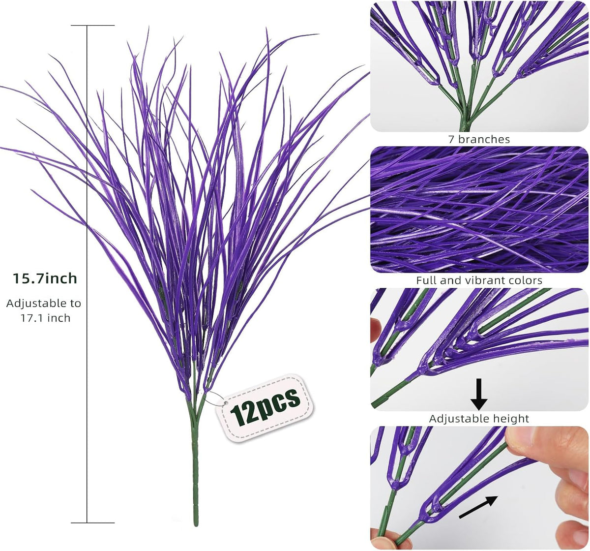 12Pcs Artificial Fall Mum Flower Plant Outdoors Faux Plastic Shrub
