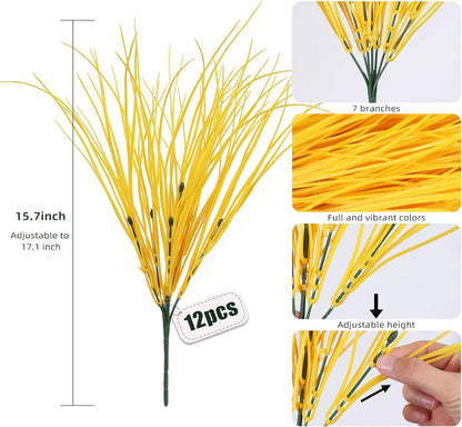12Pcs Artificial Fall Mum Flower Plant Outdoors Faux Plastic Shrub
