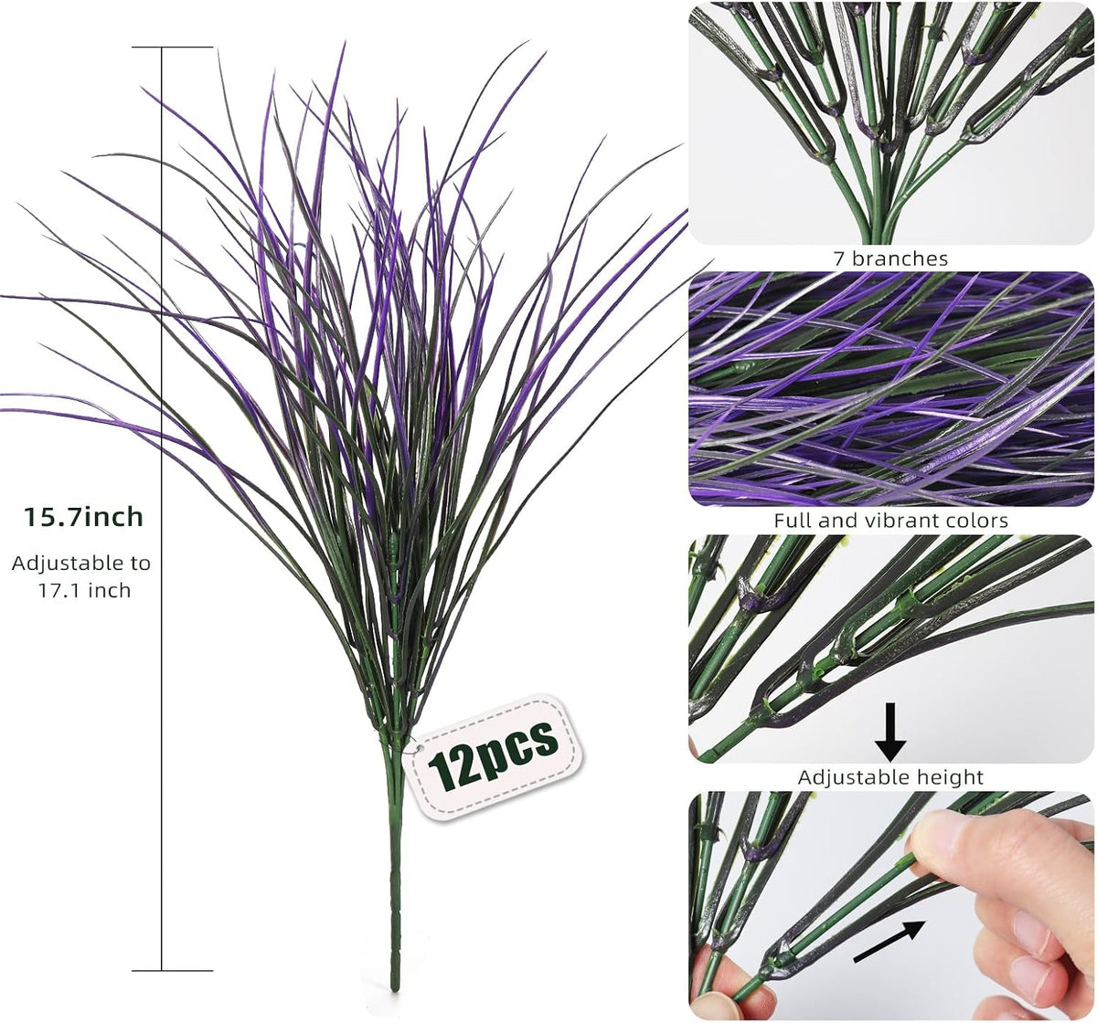 12Pcs Artificial Fall Mum Flower Plant Outdoors Faux Plastic Shrub