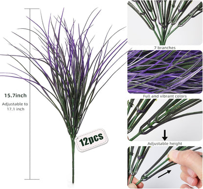 12Pcs Artificial Fall Mum Flower Plant Outdoors Faux Plastic Shrub