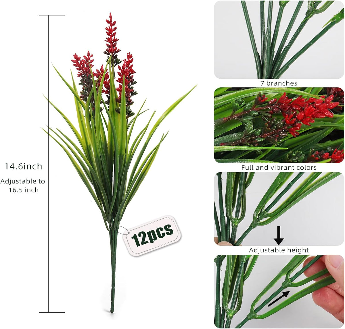 12Pcs Artificial Fall Mum Flower Plant Outdoors Faux Plastic Shrub