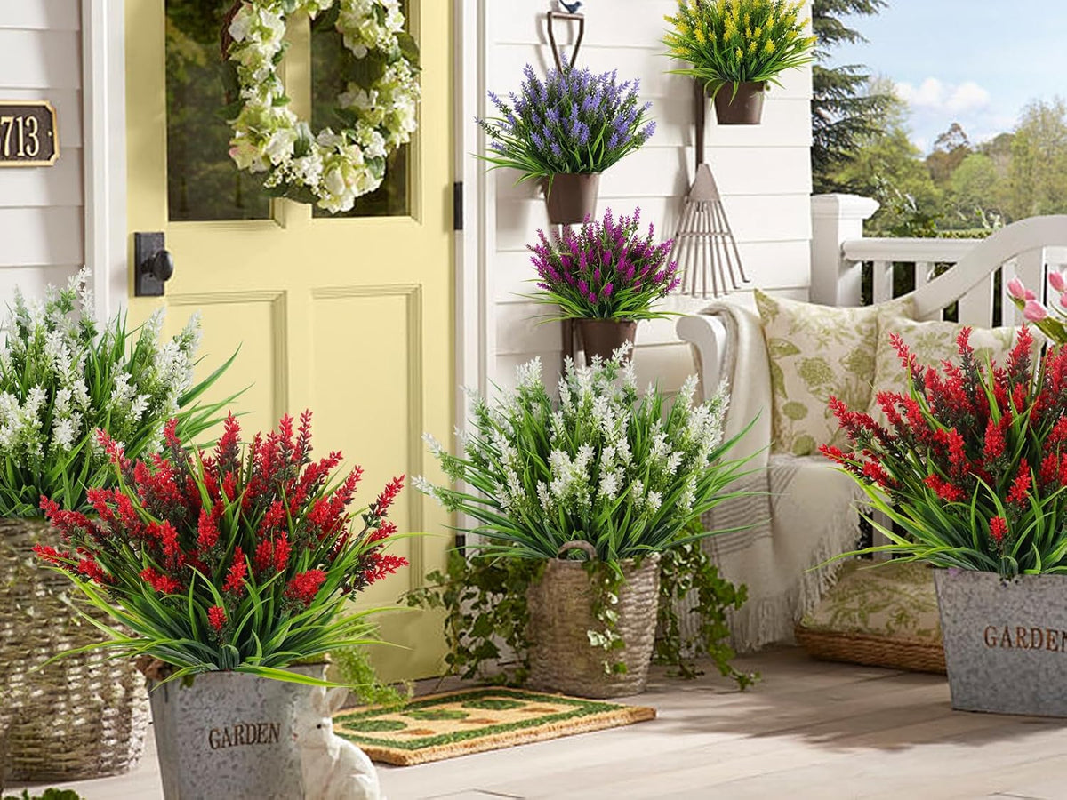 12Pcs Artificial Fall Mum Flower Plant Outdoors Faux Plastic Shrub