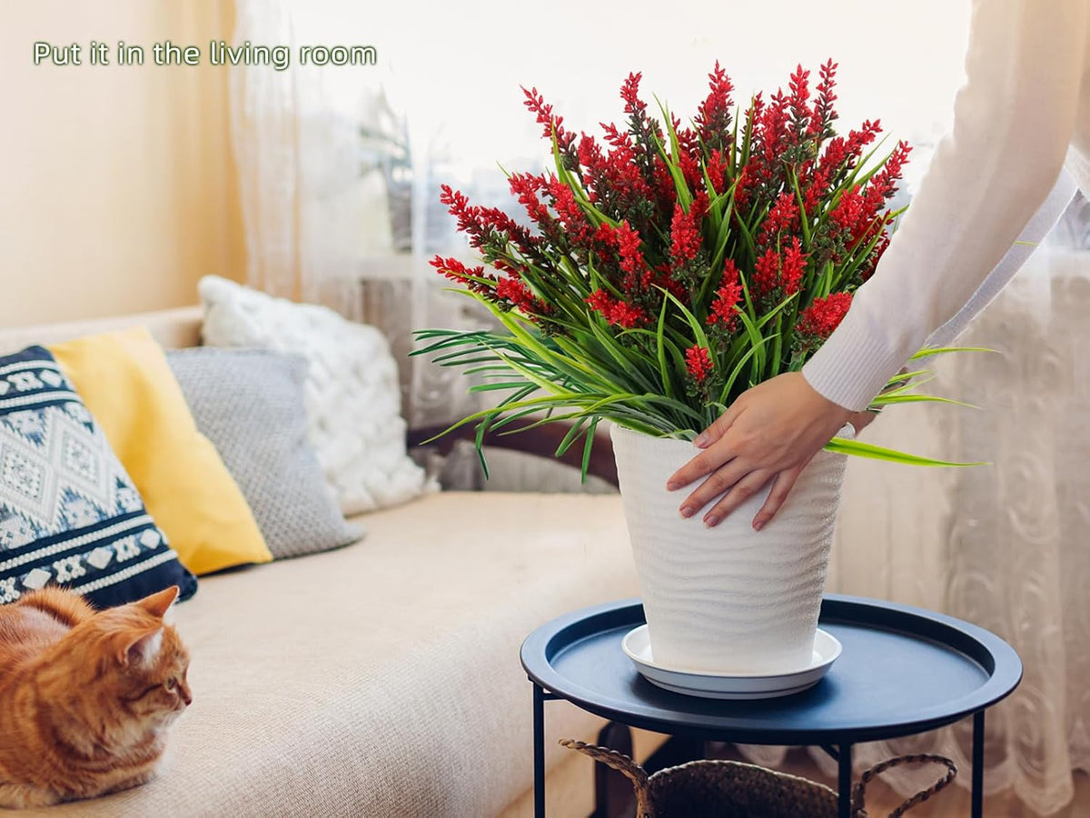 12Pcs Artificial Fall Mum Flower Plant Outdoors Faux Plastic Shrub