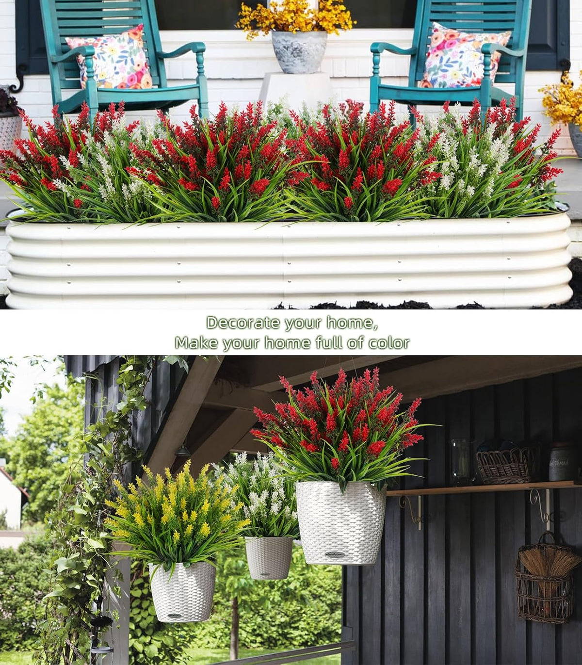 12Pcs Artificial Fall Mum Flower Plant Outdoors Faux Plastic Shrub