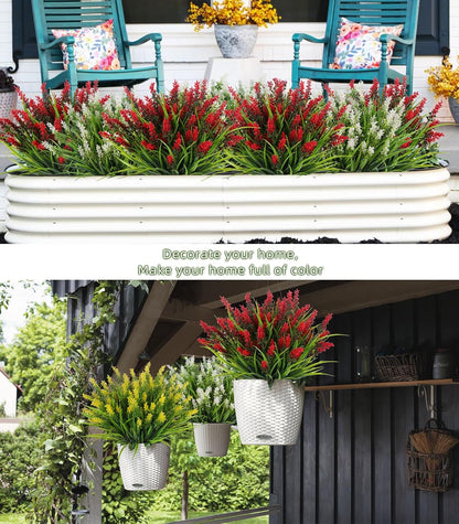 12Pcs Artificial Fall Mum Flower Plant Outdoors Faux Plastic Shrub