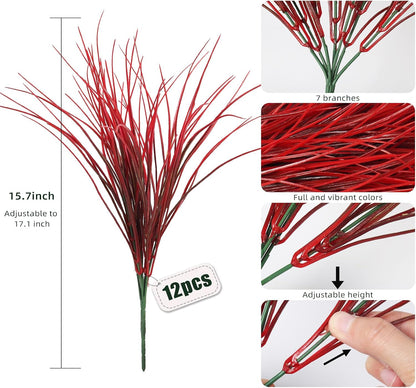 12Pcs Artificial Fall Mum Flower Plant Outdoors Faux Plastic Shrub