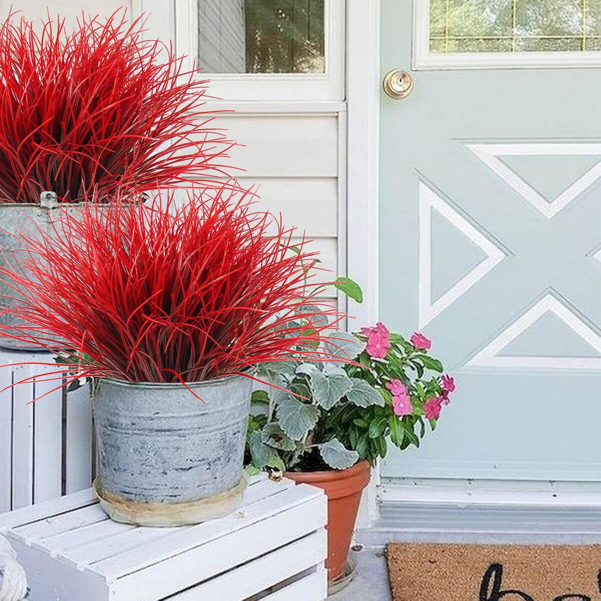 12Pcs Artificial Fall Mum Flower Plant Outdoors Faux Plastic Shrub