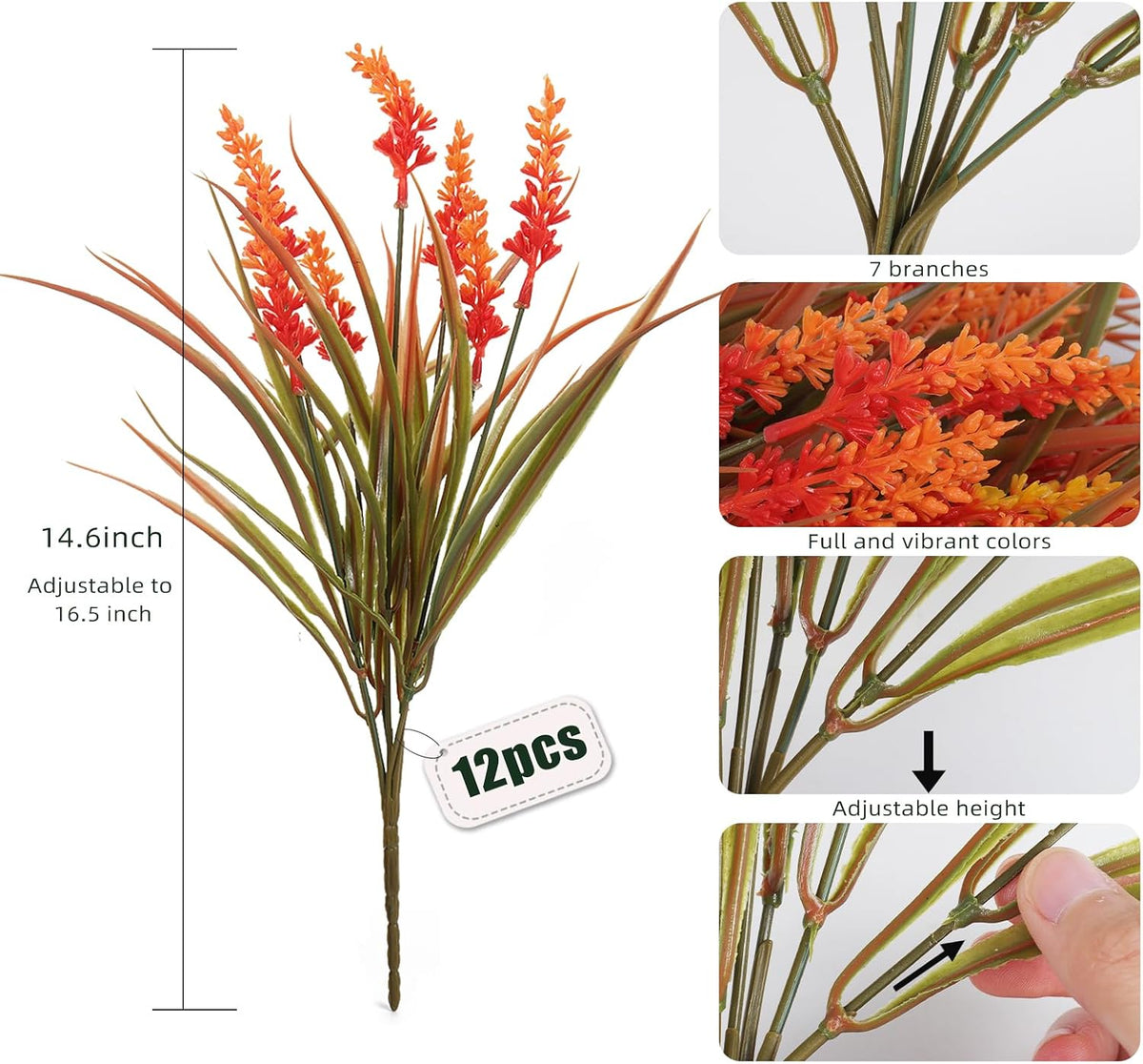 12Pcs Artificial Fall Mum Flower Plant Outdoors Faux Plastic Shrub