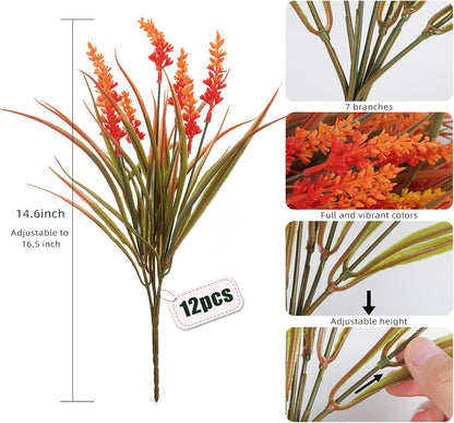 12Pcs Artificial Fall Mum Flower Plant Outdoors Faux Plastic Shrub