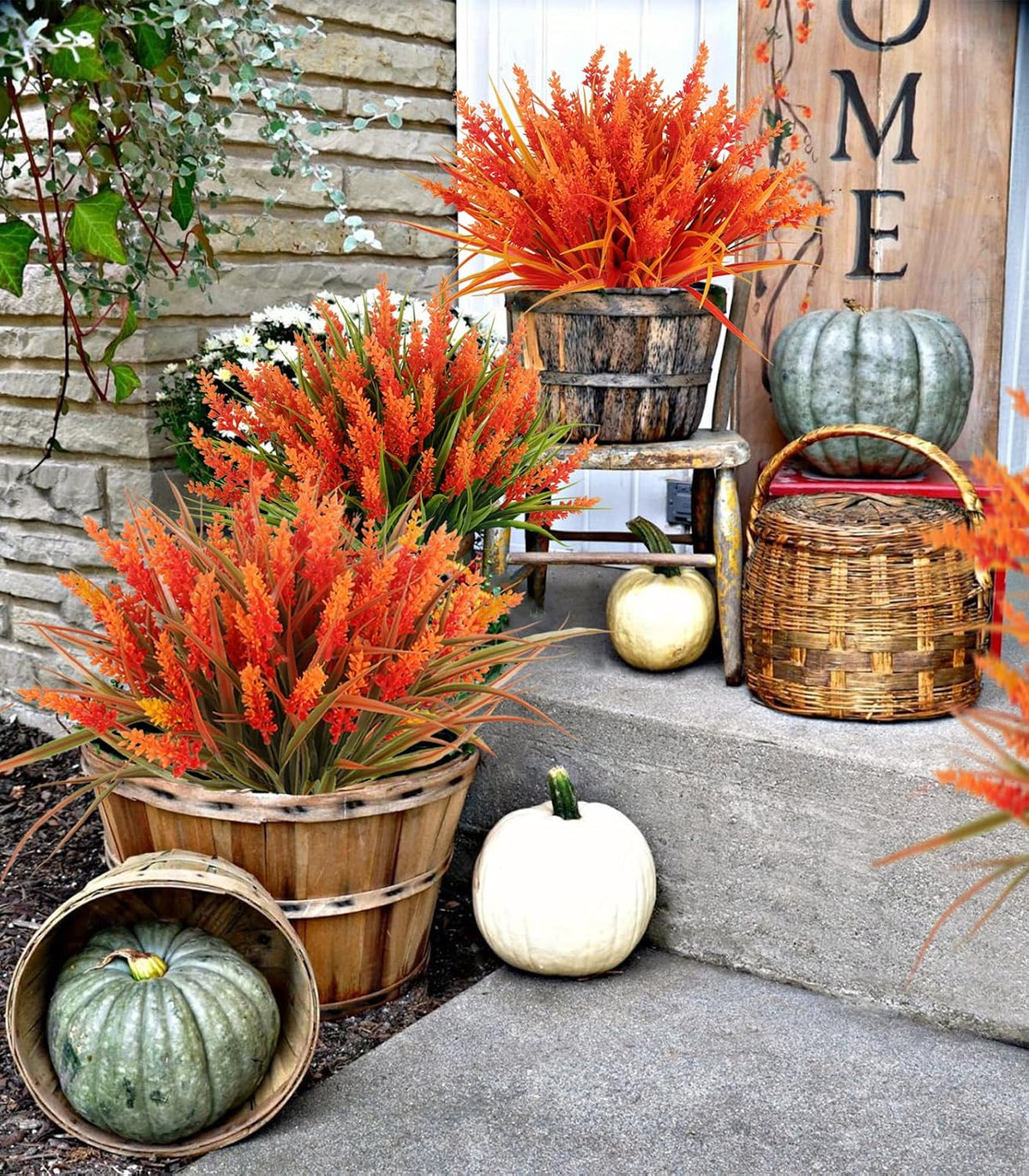 12Pcs Artificial Fall Mum Flower Plant Outdoors Faux Plastic Shrub