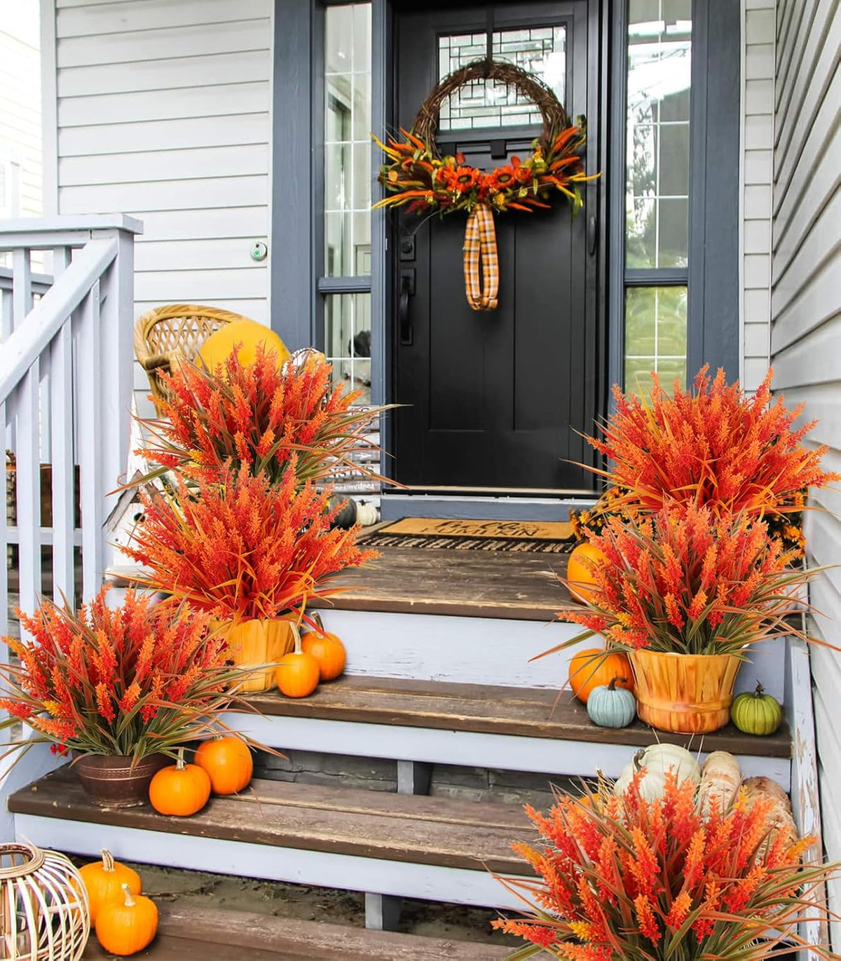 12Pcs Artificial Fall Mum Flower Plant Outdoors Faux Plastic Shrub